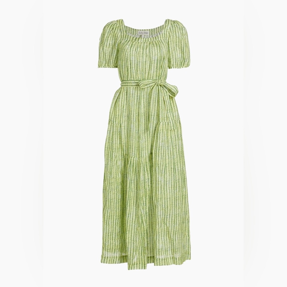 Saloni Yashi Linen Dress in Stem Lemon Size UK10 US6